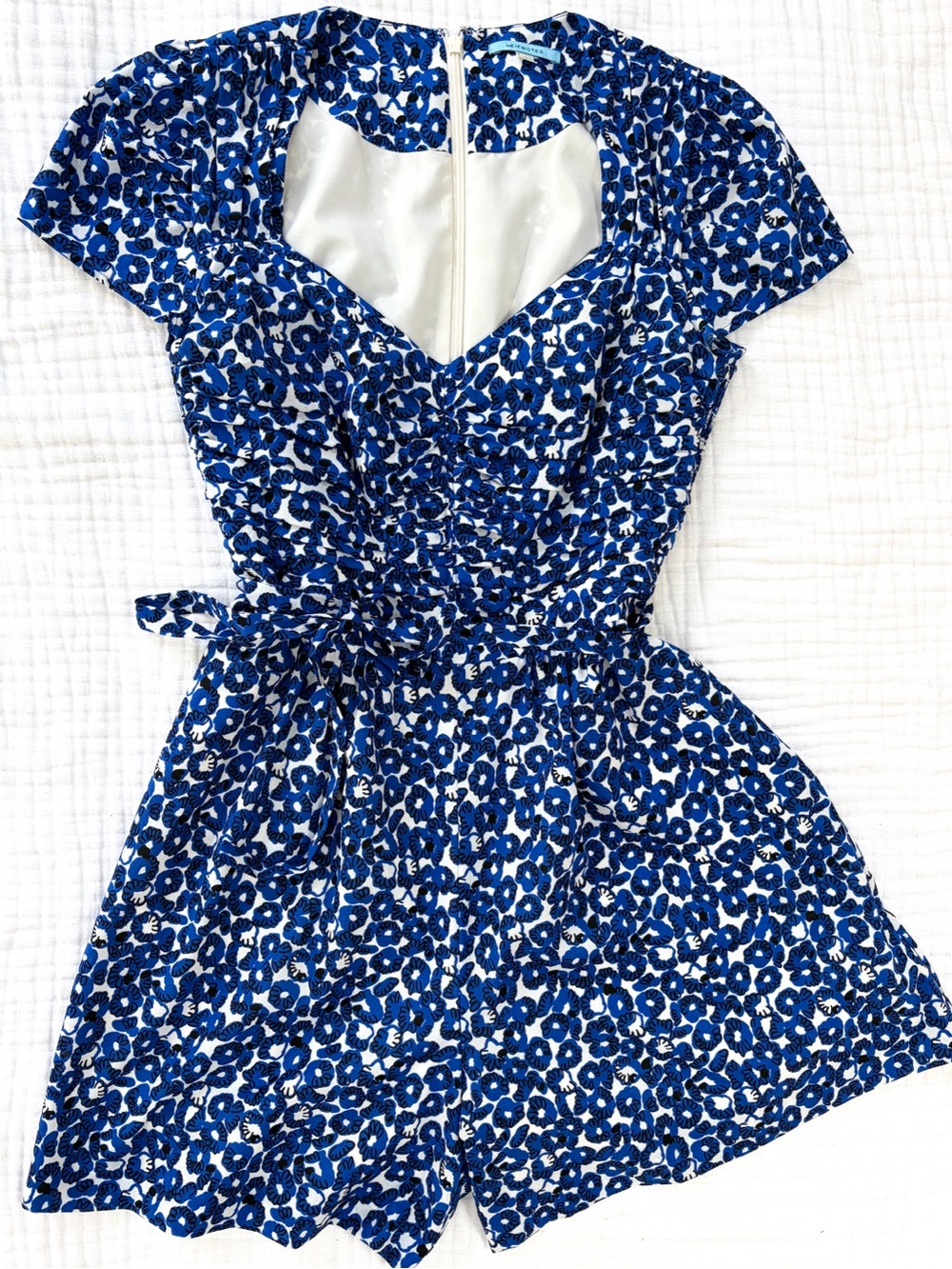 Anthropologie Leifnotes Drafted Petals Romper Blue Floral Size 4